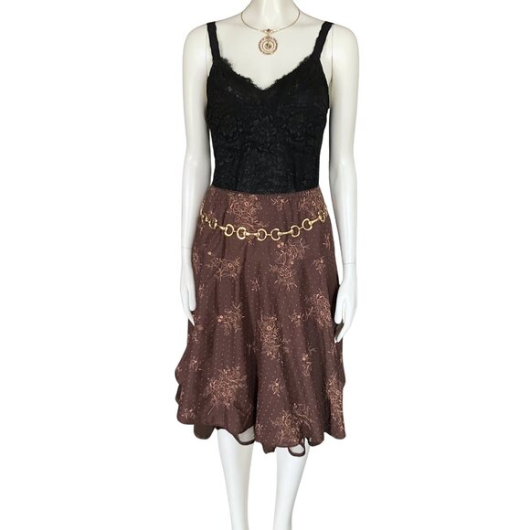 Vintage Y2K 100% Cotton Brown Embroidered Floral Midi Skirt Boho Girlhood XS/S - Picture 8 of 10
